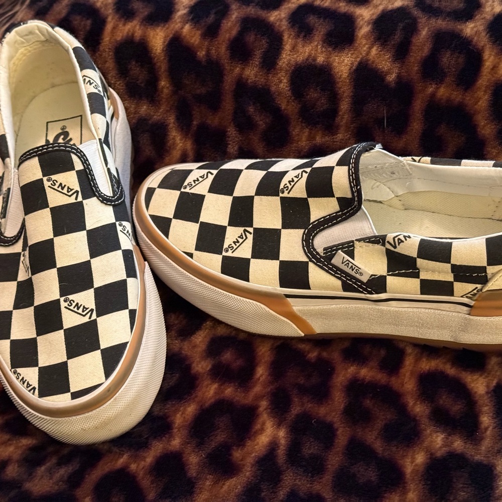 Vans platform checkered slip ons